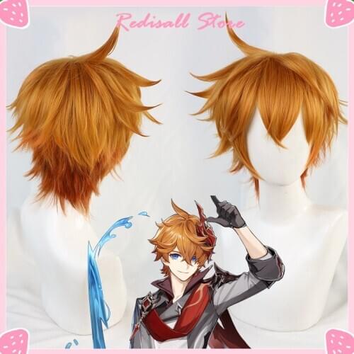 Genshin Impact Cosplay Tartaglia Short Gradient Golden Hair Childe Heat Resisatnt Synthetic Christmas Game Role Play Adult Men
