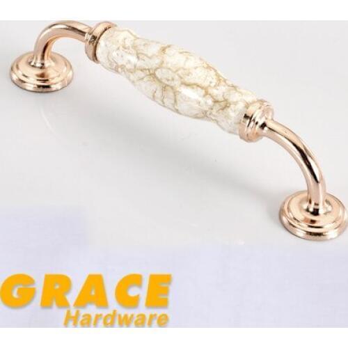 Ceramic Handle European Furniture Antique Cabinet Drawer Chest Door Knob Rose Gold (C.C:128mm,L:150mm)