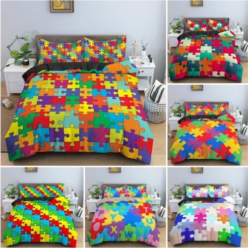 Colorful Puzzles Pattern Bedding Set 3D Cartoon Printed Duvet Cover For Childrens Bedroom Decor Twin King Bedclothes 2/3PCS