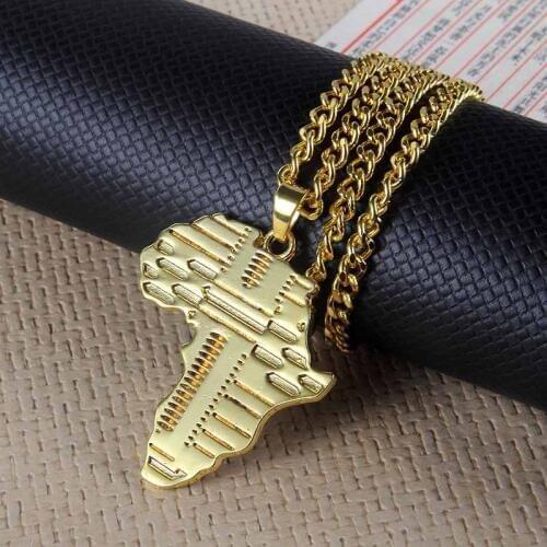 Statement Gold Africa Map Necklaces & Pendants Women Men Hip Hop Jewelry Punk Style Fashion Long Chain Necklace Boys Gifts