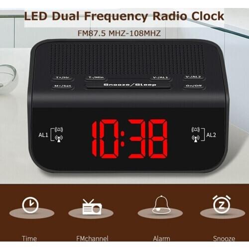 Mini FM Radio Desktop Radio LED Display Receiver Support Time display Dual Alarm Clock Snooze/Sleep Function with EU Plug
