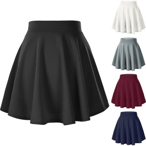 Fashion Women Solid Colors High Waist Mini Skirt Casual School Uniform Zipper Short Pleated Skirt Plus Size Faldas Mujer#35
