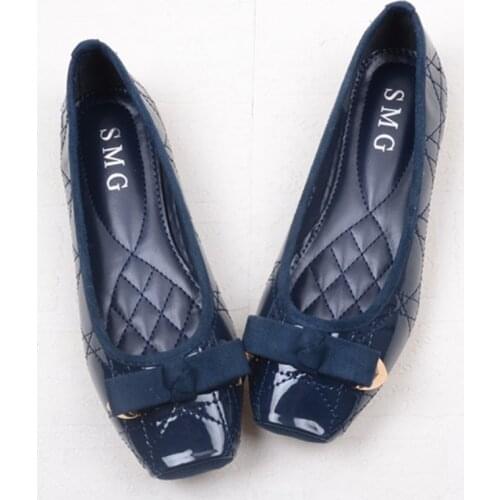 Japanned Leather flats women solid sewing ballerina plus size35-41 office shoes ladies espadrilles square toe bow-knot moccasins