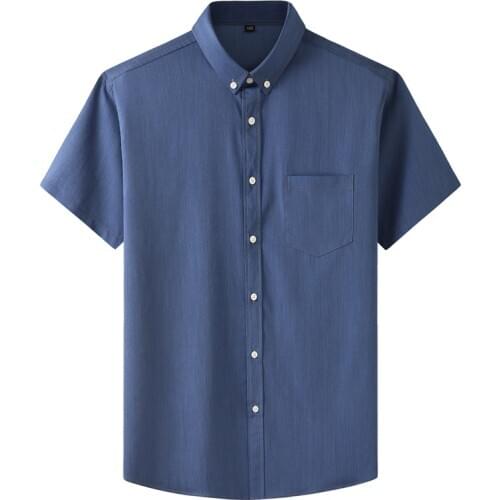Added in 2021 Mens summer short-sleeved denim shirt Mens loose casual stretch denim shirt Dark blue light blue