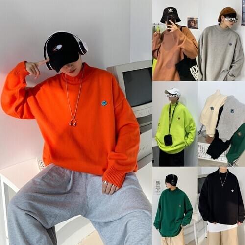 Mens Solid Color Sweaters Casual Oversize Woman Pullovers Korean Streetwear Fashion 2020 Winter Male Clothing Knitted Men