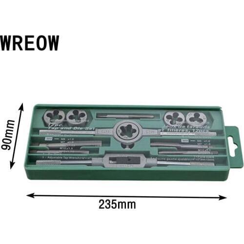 12PCS Metric Tap Die Set M6-M12 Wrench Screw Thread Taper Drill Adjustable Hand Tool Round Taps Wrench Hand Tools W/Case