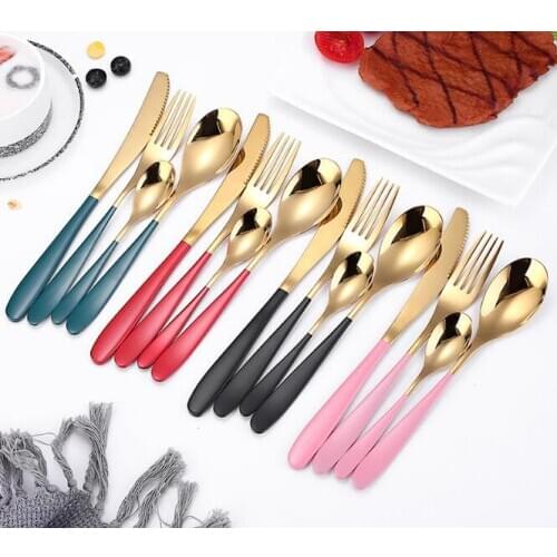 1SET Steel Cutlery Set Gold Cutlery Set Stainless Steel Cutlery Western Dinnerware Set Kitchen Knives Spoon Pink Set XB 044