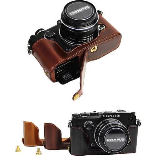 New Pu Leather Camera Case Bag Half Body Cover For Olympus Pen-F Pen F PEN-F Camera Bag Take Out Battery Design