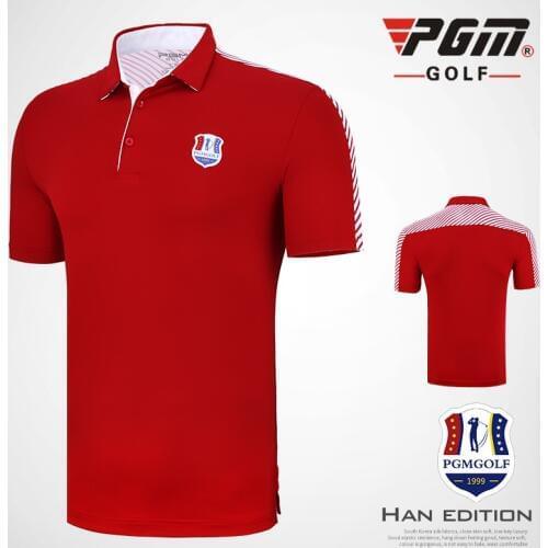 Brand Clothing PGM Golf Training Mens Short sleeved T Shirt Summer Ball Wear turn-down collar Milk Silk Fabric Breathable Mesh