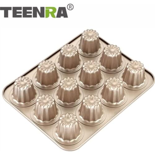 TEENRA 12 Cup Titanium Steel Canele Mold Cake Pan Non-stick Muffin Baking Tray DIY Chocolate Pudding Mold Kitchen Baking Tools