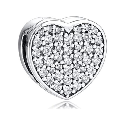 Pave Heart Clip Charms 925 Original Fit Pandora Reflexion Bracelet Sterling Silver Beads for Jewelry Making Bead kralen