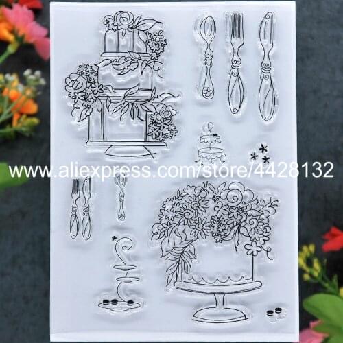 Cake Flowers Tableware Scrapbook photo cards rubber stamp clear stamp transparent stamp 9081632