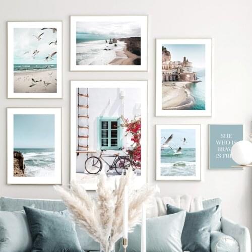 Retro Car Bike Minimalist Beach Sea View Wall Art Canvas Painting Posters And Prints Living Room Decor Nordic Style Decoration