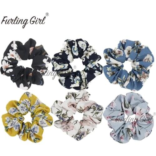 Furling Girl 1 PC Forget Me Not Flower Hair Scrunchies Myosotis Flower Elastic Hair Bands Ponytail Holder Hair Ties for Women