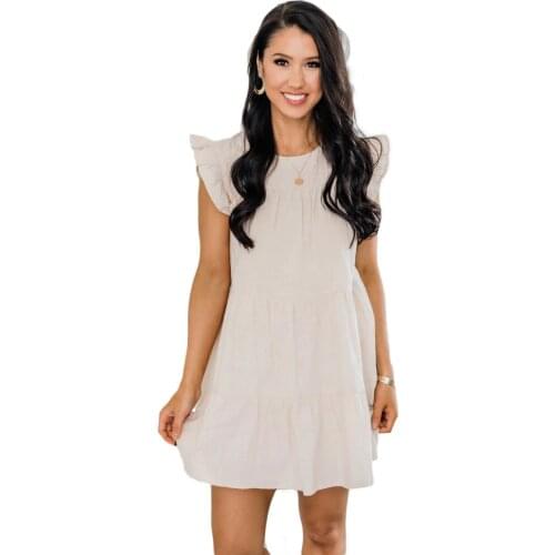 S-2XL solid cupcake dress for women summer clothing 2021 simple round neck ruffles Midi casual dresses Wholesale Dropshipping