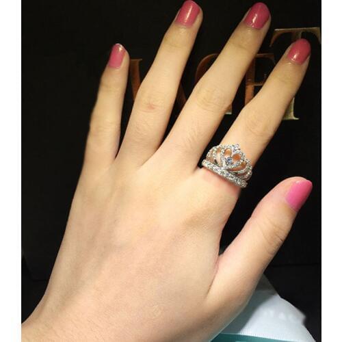 With Certificate Luxury Solid 925 Silver Crown Ring Statement Jewelry Women Wedding Zircon Engagement Ring Romantic Party Gift