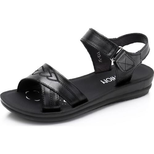 Women Sandals Summer Shoes Woman Beach Flat Cowhide Hook Loop Flower sandalias mujer 2019 women shoes