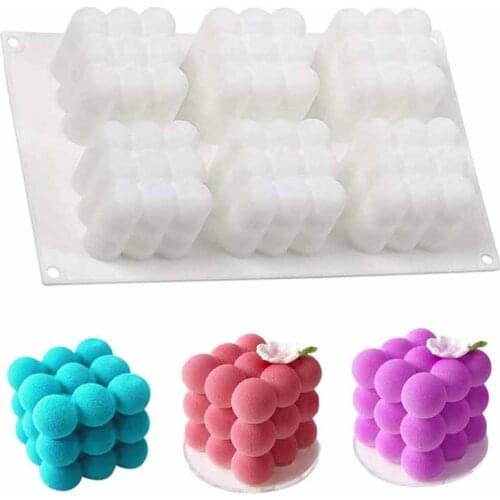 6-Cavity Rubiks Cube Mousse Silicone Cake Mold 3D Chocolate Baking Mould Dessert Cake DIY Decorating Art Candle Plaster Moulds