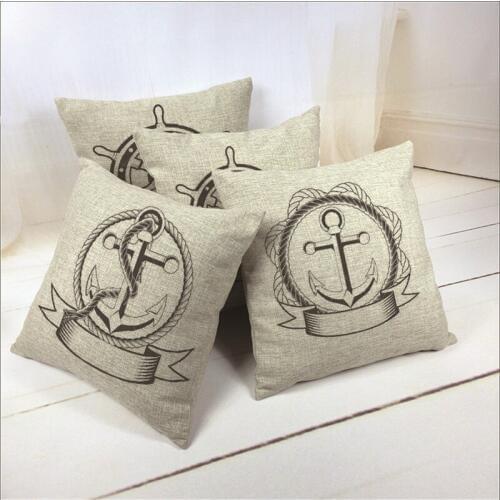 Light Color Ocean Cushion Cover Nautical Anchor Sailor Sailing Map Cotton Pillow Case Sofa Home Decoration Pillows Accessories
