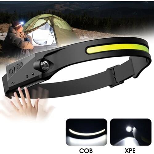 LED Induction Headlamp Built-in 18650 Battery Headlight USB Rechargeable 5 Lighting Modes Head Flashlight For Fishing Camping