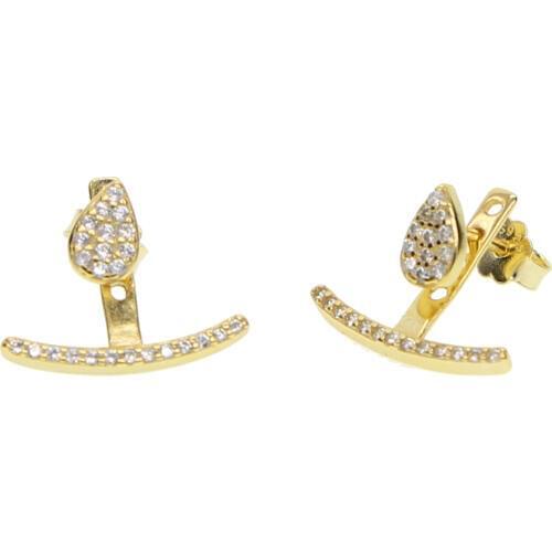 Three colors 100% 925 sterling silver two way wear stud cz tear drop front back jacket silver girl women delicate earring
