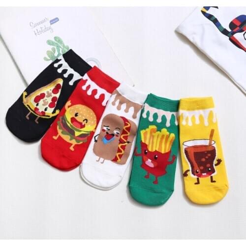 Women Socks Autumn Winter Happy Cute Socks Hamburgers French Fries Donut Coke Funny Kawaii Sock Short Ankle Woman Harajuku Sox
