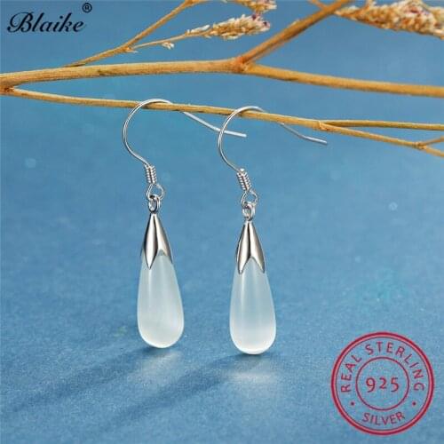 925 Sterling Silver White Pink Opal Water Drop Dangle Earrings For Women Vintage Stone Wedding Drop Earring Engagement Jewelry
