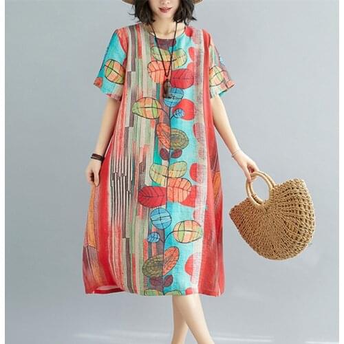 Print Floral Fashion Women Dress 2021 New Arrival Short Sleeve Loose Summer Dress Women Holiday Travel Casual Beach Style Dress