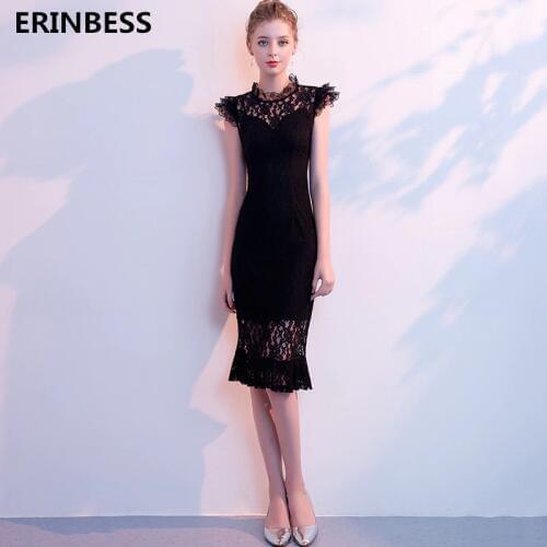 Robe De Soiree Longue 2020 Sexy High Neck Black Evening Dresses Lace Sleeveless Formal Party Gowns Mermaid Evening Dress 2019