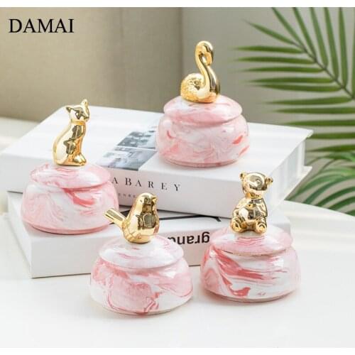 Golden Bird Ceramic Jars with Lid Animal Decorative Porcelain Candy Jar Marble Texture Cereal Container Storage Organizer Tanks