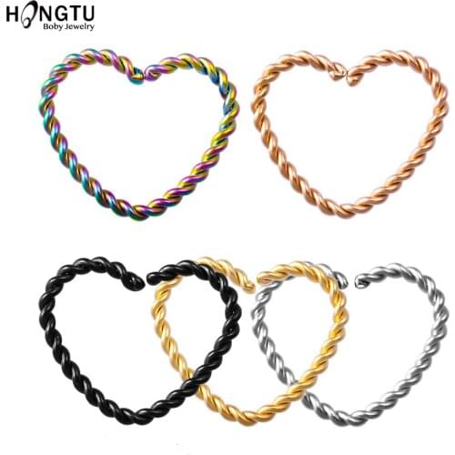 1PC Heart Shaped Piercings Hoop BCR Twist Ring For Ear Nose Nostril Septum Ring Helix Cartilage Fake Piercing Jewelry 18G