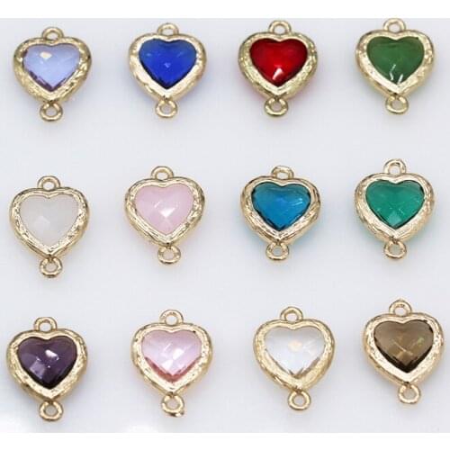 10mm Heart Framed Faceted crystal Pendants Earrings Findings Necklace Connectors Double Hole Metal beads jewelry making Supplies