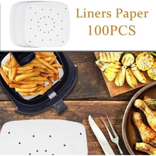 100pcs 6.5/7.5/8.5 Inch Air Fryer Liners Perforated Non-stick Mat Steaming Baking Cooking White Pot Oil Paper Accessories
