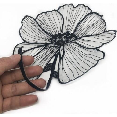 2pc/lot black flower embroidery Patches for clothing DIY sew on floral parches Embroidery lace appliques for shirts