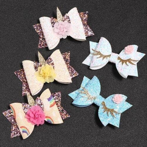 2018 Hot 3 Inch Cute Chunky Glitter Hair Bows Flower Horn Horse Hair Clip Kids Boutique Hairgrips Headwear Hair Accessories