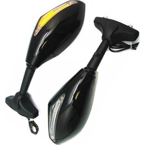 2x Motorcycle Side Mirrors LED Integrated Turn Signal Light Mirrors For Suzuki GSX-R 600 750 1000 SV1000S GSF 1200