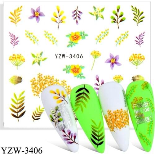 LCJ 4PCS/LOT Spring Simple Green Theme Water Decal Sticker Flower Cactus Ladybug DIY Slider For Manicuring Nail Art Watermarks