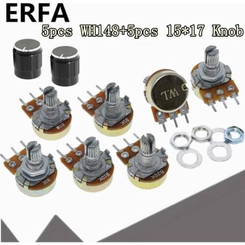 5set WH148 1K 10K 20K 50K 100K 500K Ohm 15mm 3 Pin Linear Taper Rotary Potentiometer Resistor for Arduino with 15x17 knob