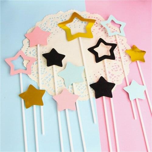 5pcs Cake Flag Colorful Star Cupcake Toppers Baby Shower Birthday Party Decorations Kids Wedding Decoration Cake Toppers
