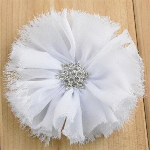 50pcs/lot 20 Color U Pick 2.7 Inch Boutique Frayed Shabby Chiffon Flower With Rhinestone Hair Accessories DIY Cratf Supply FH41