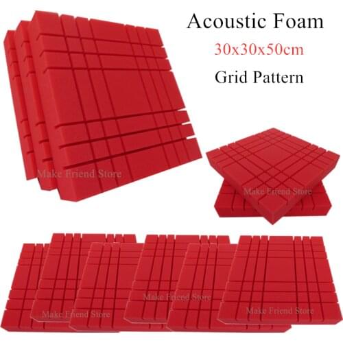 6/12Pcs 300x300x50mm Studio Acoustic Foam Grid Pattern Soundproofing Protective Sponge Sound-Absorb Foam Sealing Panel Red