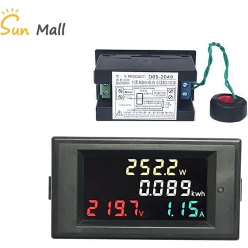 AC80-300V 100A/AC200-450V 100A HD Color LCD Active Power Meter Digital Display AC Voltmeter Ammeter Energy Meter