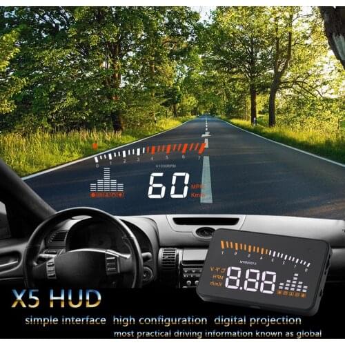X5 Car HUD Head Up Display OBD II EOBD Automatic Matching Overspeed Warning System Projector Windshield Car Voltage Speed Alarm