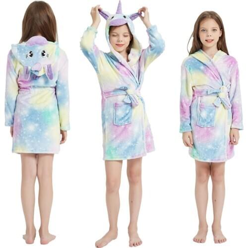Baby Girls Unicorn Rainbow Bathrobes Childrens Sleepwear Baby Homewear Baby Robes Beach Towels Unicorn Animal Cartoon Sleepwear