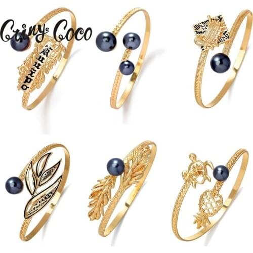 Cring Coco Hawaiian Bracelets Polynesian Drum Cuff Bangles Pearl Turtle Jewelry Lovers Bracelet for Women Trendy 2020 Female