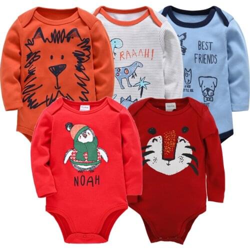 KAVKAS Cartoon Baby Bodysuit 5 Pcs/Lot Spring 100% Cotton Long Sleeve Clothes ropa de bebe Infant Toddler Clothing