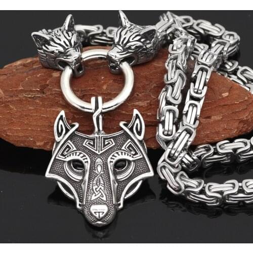 Mens Wolf Head Stainless Steel Necklace Nordic Viking Slav Celtic Pendant Warrior Odin Crow King Chain Trendy Jewelry Gift New