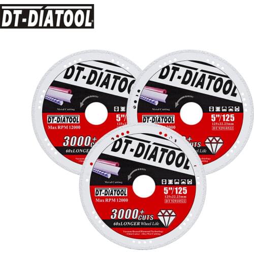 DT-DIATOOL 3pcs/set Dia 5inch/125mm Diamond Saw Blade for Metal Steel Tube Iron Rebar Angle Steel Diamond Cut-off Wheel