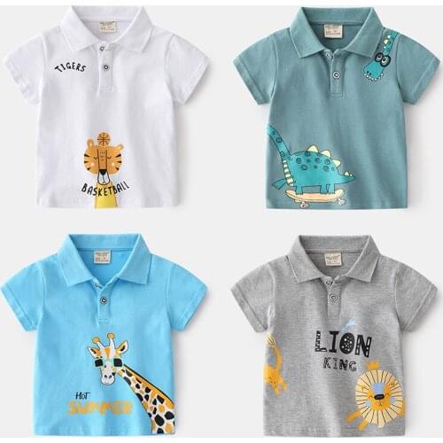 Boys T Shirt Kids Children Tops Cotton Polo Shirt Short Sleeves Summer Clothes Dinosaur Cartoon Tees Costume Boys Sport Outfits