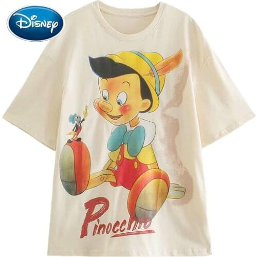 Disney T-Shirt Harajuku The Adventures of Pinocchio Cartoon Print O-Neck Summer Fashion Women Short Sleeve Female Tee Tops Femme